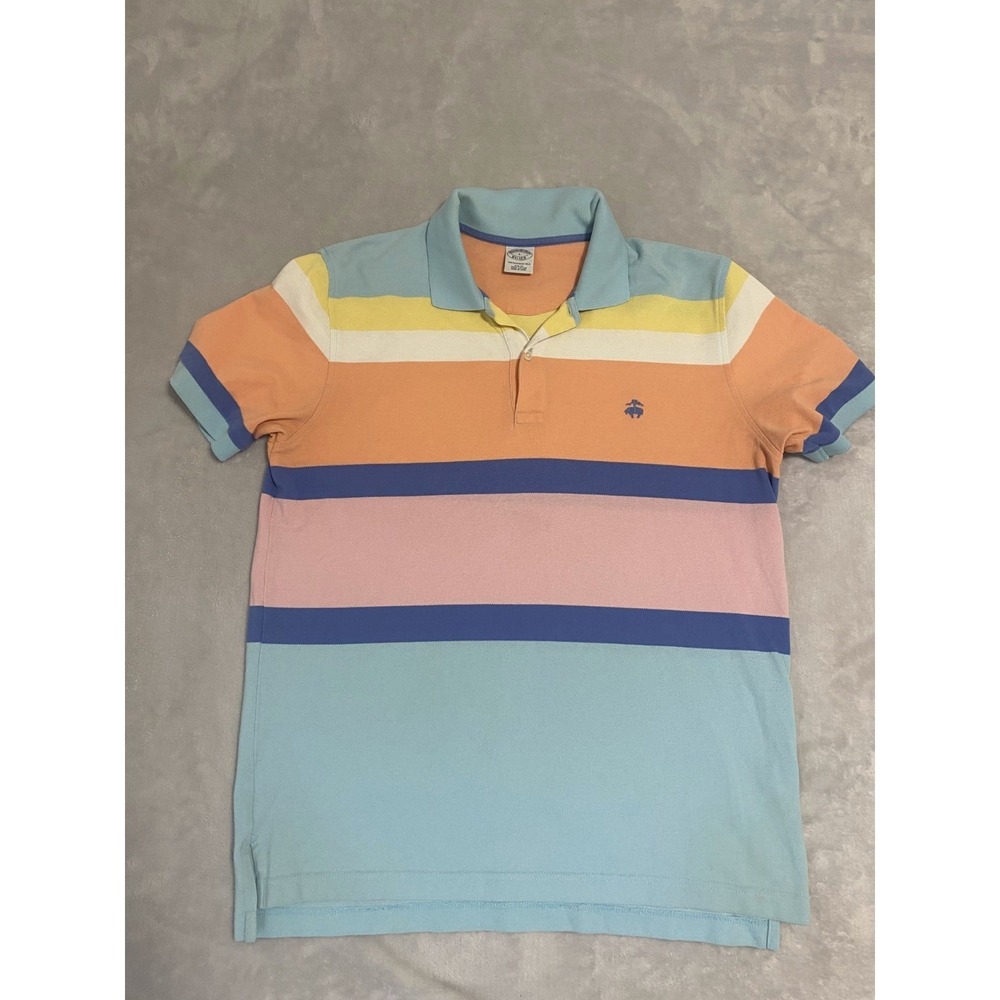 Brooks Brother Polo Shirt Mens L Multicolor Striped Cotton Slim Fit Performance‎